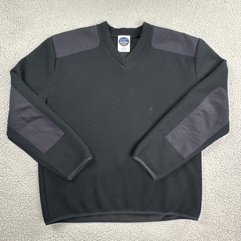 PSC by COBMEX Military Sweater Men XL Black Wool Blend Shoulder Elbow Pad Lined‎